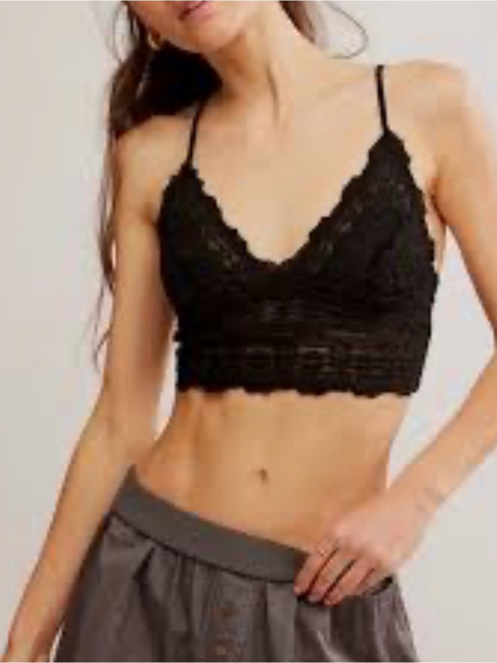 Free People Amina Lace Bralette Crop Top M Black New